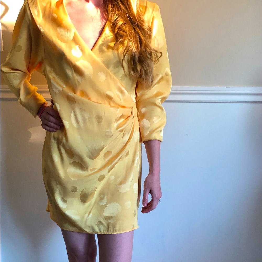 Vintage By Night 1980’s/90’s Bright Yellow Evening Gown w/ Shoulder Pads